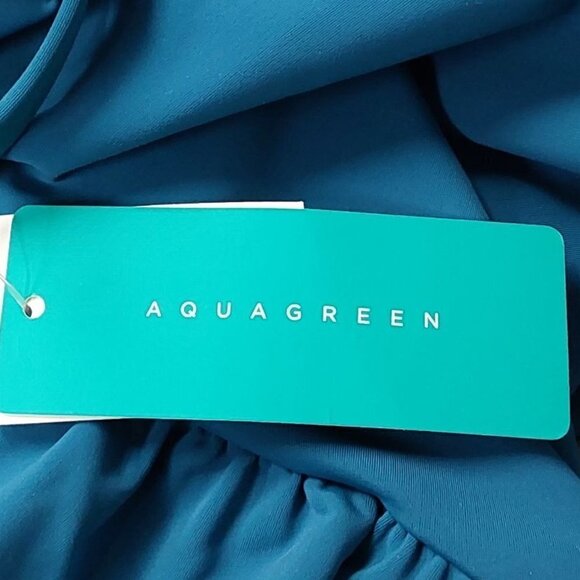 UPF 50 Double Strap Asymmetrical One Piece Swimsuit | Aqua Green | Medium - Picture 8 of 10